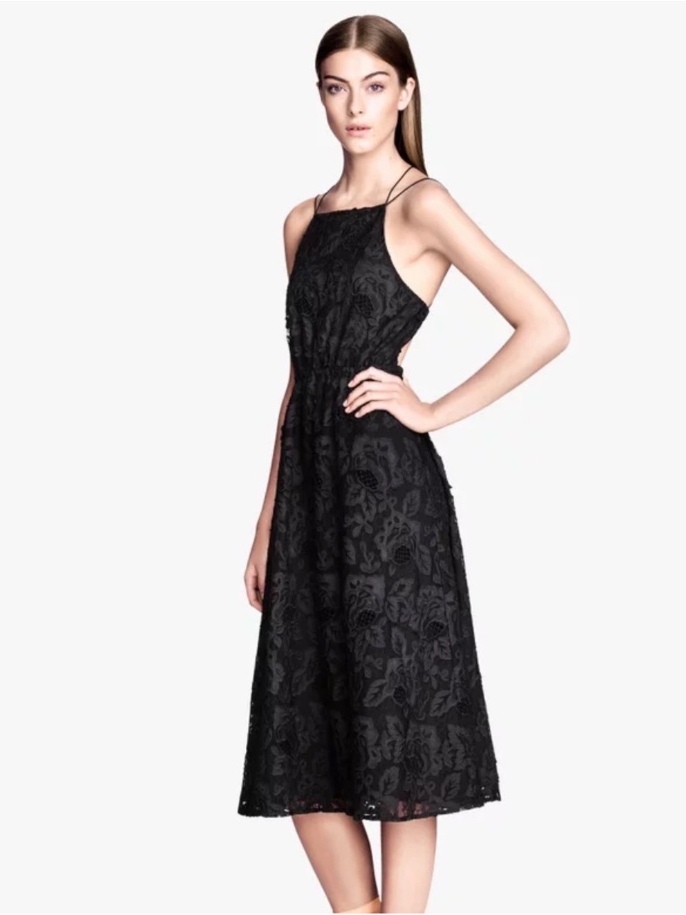 NWT H&M Black Lace Midi Dress- 6